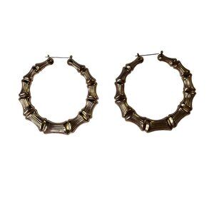 Vintage Gold Tone Bamboo Hoop Earrings Large Statement Jewelry Hip Hop u
